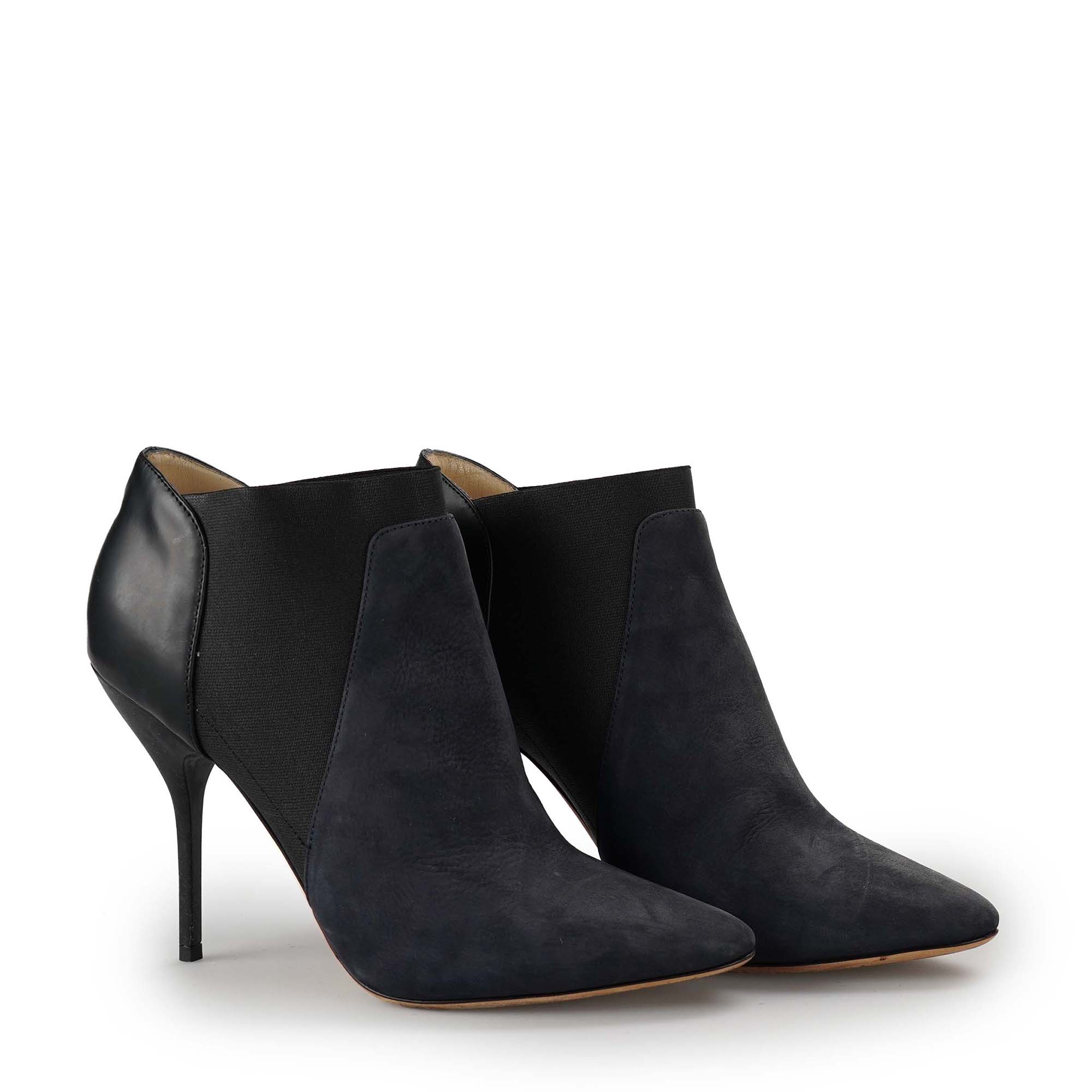 Jimmy Choo - Black Leather and Navy Nubuck Heel Booties 